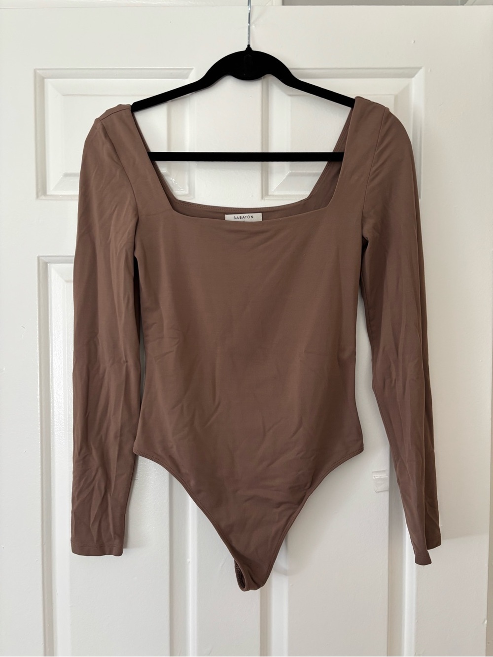 Babaton Long Sleeve Square Neck Bodysuit - Taupe Brown - Size M - Like New